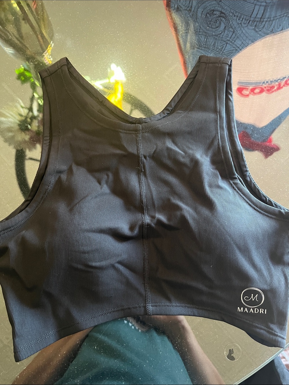 Maadri Black Ribbed Sports Bra